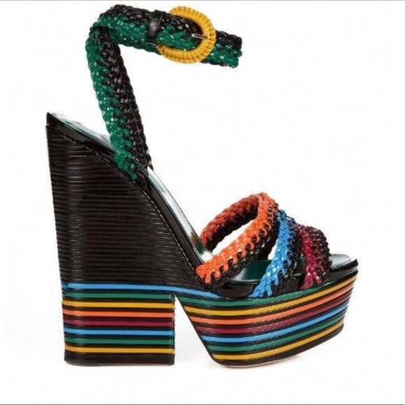 🔥 🔥 SERGIO  ROSSI LEATHER MULTI-COLORED PLATFORM - Picture 2 of 7